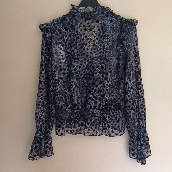 Zadig & Voltaire Blouse Top Tuya Burnout Stars Black Velvet Size M NEW - Picture 11 of 13